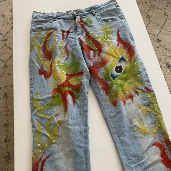 CUSTOM Handmade Y2K Dragon Split Hem Jeans - Picture 7 of 10